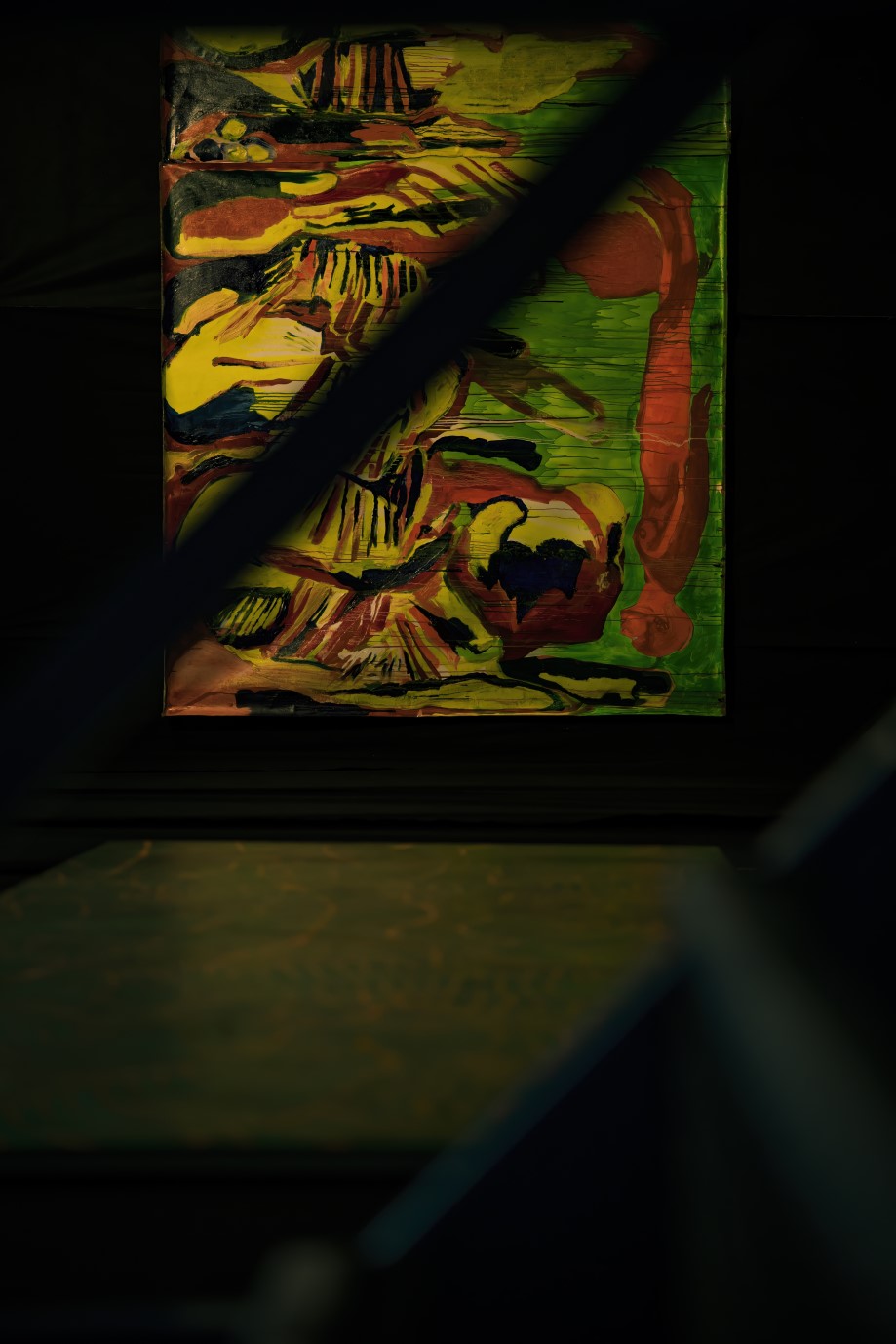 Detail van een kleurrijk expressief schilderij