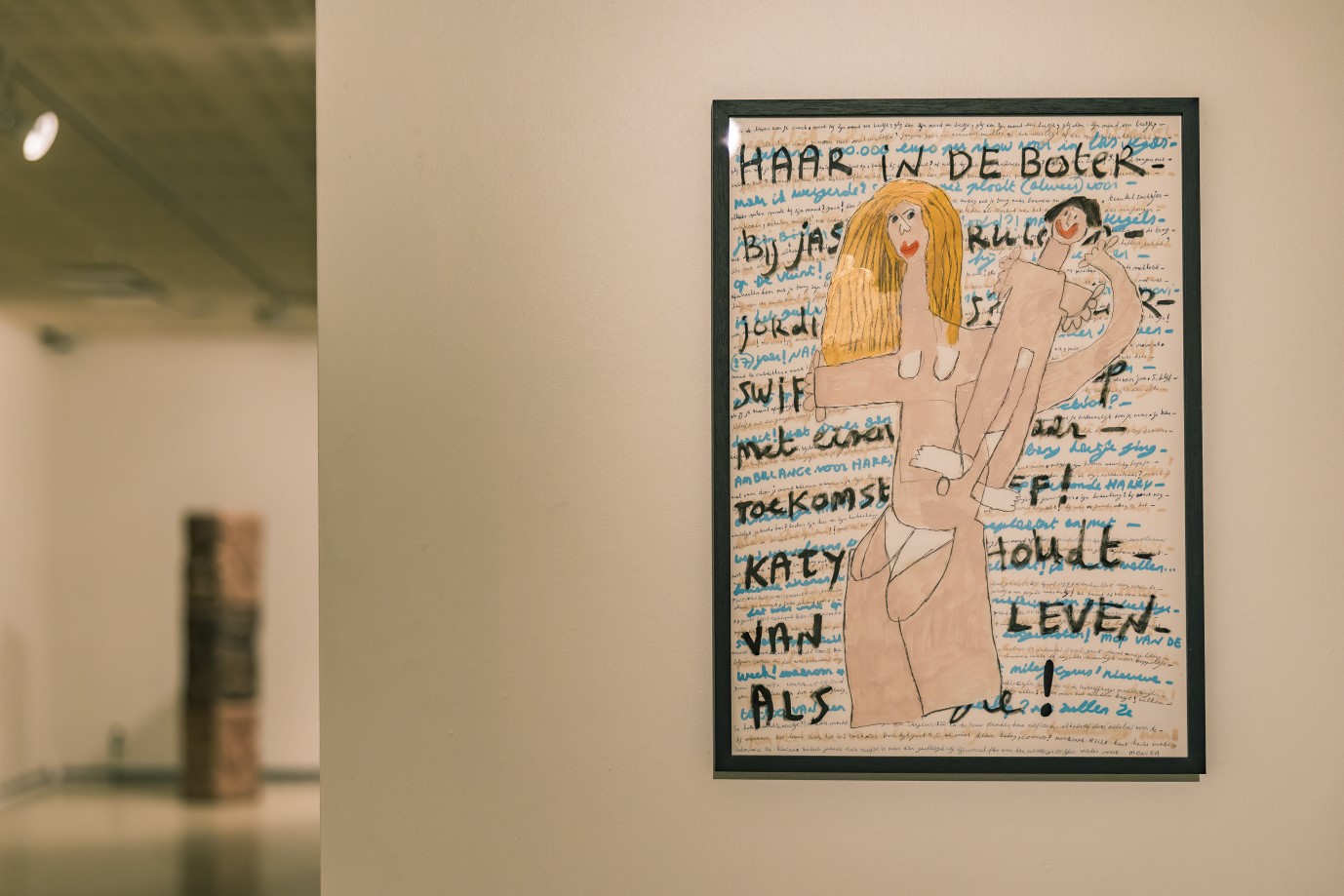 Tekening 'Haar in de boter' met tekst en figuur